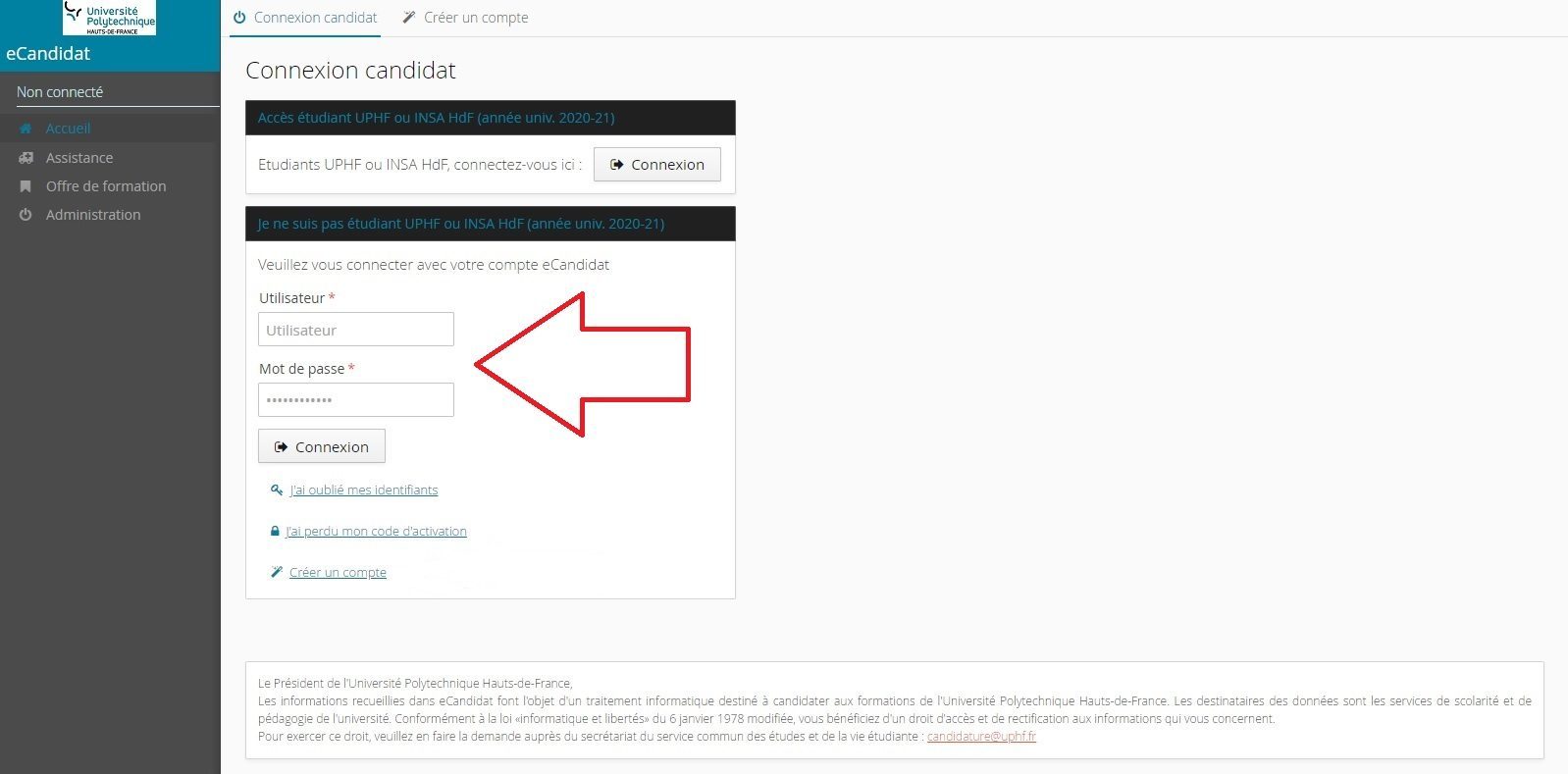 se connecter sur ecandidat