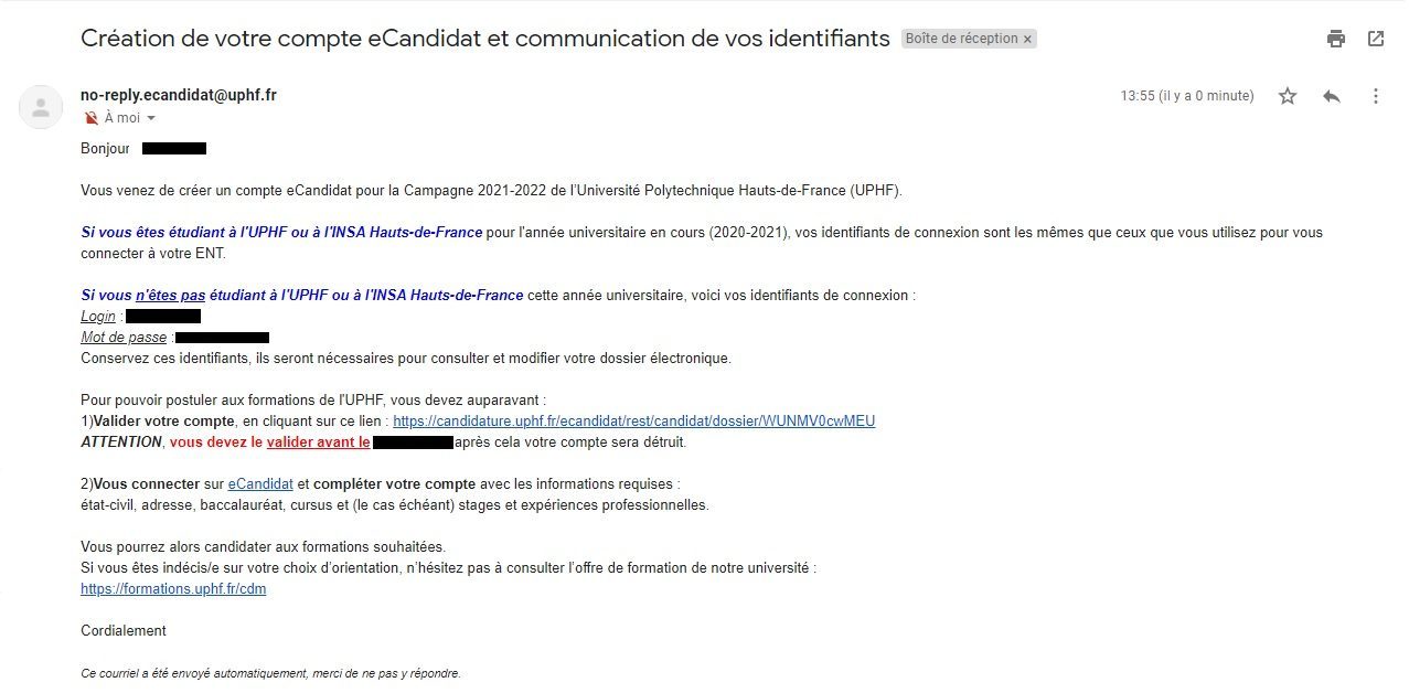 mail identifiants ecandidat